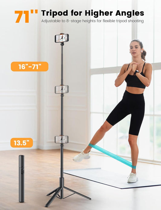 ANXRE 71" Phone Tripod, NT79 Extendable Selfie Stick with 1/4" Camera Mount for Cell Phone&Camera, Phone Tripod Stand Holder with Remote Compatible with iPhone Android, Camera