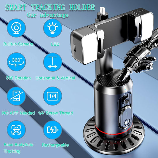 Crienten Auto Face Tracking Tripod 360° Rotating Auto Tracking Phone Stand, No App Required,Phone Camera Stand with Remote,Rechargeable Smart Shooting Stand for Live Video Recording Tiktok - Black