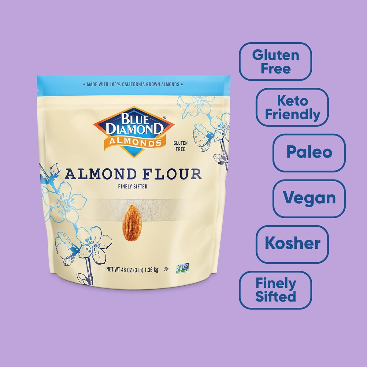 Blue Diamond Almonds Almond Flour, Gluten Free, Blanched, Finely Sifted, 48 oz