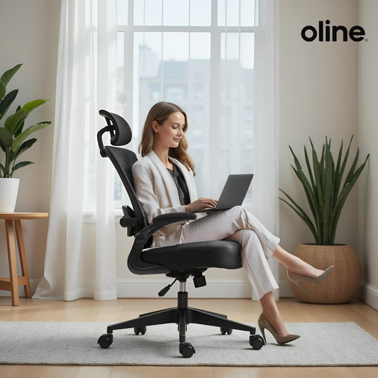Oline ErgoAir Ergonomic Office Chair – Adjustable Lumbar Support, Flip-Up Armrests, Mesh Computer Desk Chair, Swivel Rolling Executive Gaming Chair for Home & Office (Black)