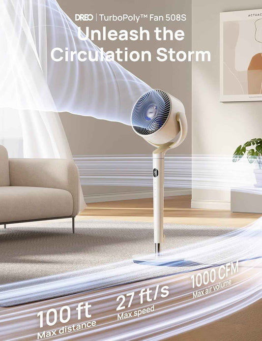 Dreo Smart Fan for Bedroom, 120° +120° Omni-Directional Oscillating Fans, 90ft Quiet Pedestal Fan with RGB Light, 9 Speeds, 6 Modes, 20dB, 8H Timer, Wi-Fi/Voice/Alexa, 37-42" Floor Fans with Remote