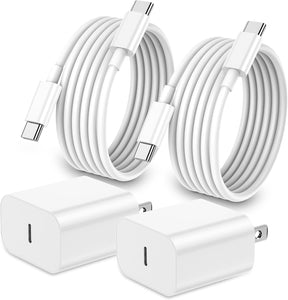 0W Fast Charger Block 2 Pack with 6ft USB-C Charging Cables for iPhone