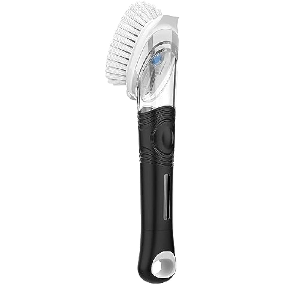 Mr Siga Soap Dispensing Dish Brush for Pot Pan Sink Cleaning with Built-in Scraper, Black