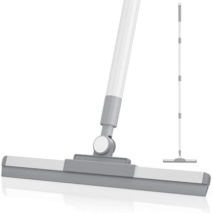 180° Rotating Floor Squeegee with 52'' Long Handle for Floor, Window, and Bathroom Cleaning (White)