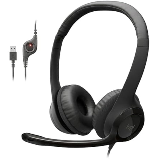 Logitech H390 black stereo wired headset with noise cancelling mic for PC, laptop, Chromebook