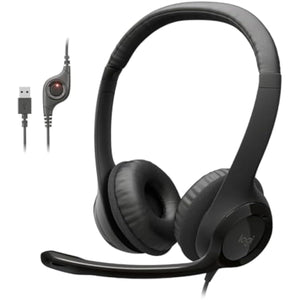 Logitech H390 black stereo wired headset with noise cancelling mic for PC, laptop, Chromebook
