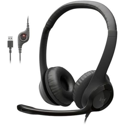 Logitech H390 black stereo wired headset with noise cancelling mic for PC, laptop, Chromebook