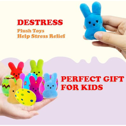 24 Pcs PreFilled Easter Eggs with Plush Bunny Toys Animals Keychain Decoration Stuffed Toy Great for Kids Boys Girls Toddler Easter Basket Stuffers Egg Fillers