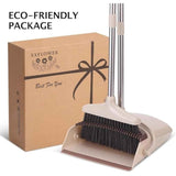 Broom and Dustpan Set with Long Handle, Light Weight Stainless Steel Poles Stand Upright Dustpans with Broom Combo for Home Kitchen Office Pet Dog Hair, Brown & Beige Color, 1-Pack