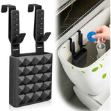 Adjustable toilet tank cleaning tablet holder with rustproof hooks and flexible silicone straps fits standard tanks