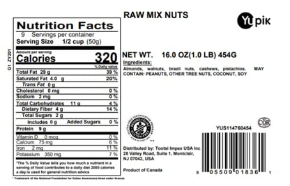Yupik Raw Mix Nuts, 1 lb, Premium Natural Mixed Nuts with Almonds, Walnuts, Pistachios, Cashews, and Brazil Nuts, Healthy Snack,Brown, Pack of 1