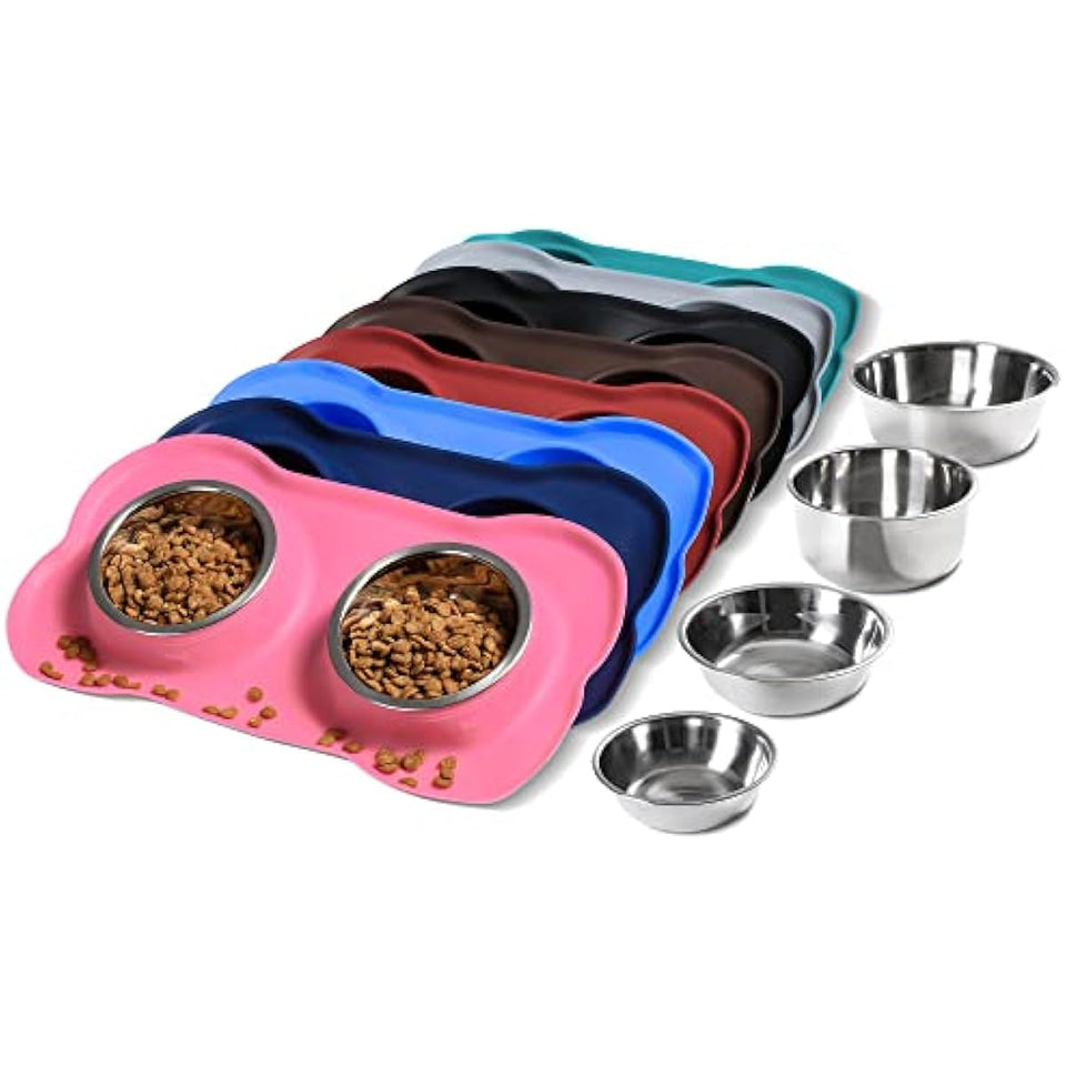 hubulk pet dog bowls 2 stainless steel no spill non skid silicone mat pet food scoop water feeder for small medium large dogs cats