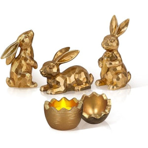 Easter Bunny Gold Bunny Figurines, 4PCS Spring Decors Easters Centerpieces for Tables Sculptures Home Decors, Easter Decorations for Home