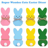 Easter Décor, 4 Pcs Wooden Peep Bunny Decorations for Tiered Tray, Mantel, Farmhouse, Cute Spring Signs for Home, Office, Party Supplies