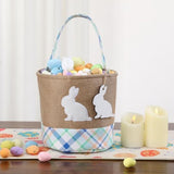 handmade wooden easter bunny basket with diy tag for kids boys girls easter egg hunt storage (blue)