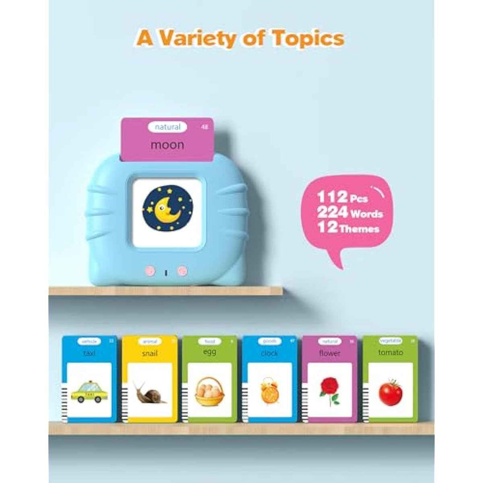 Talking flash cards for toddlers 1-4 years old, Montessori language learning tools with 224 words and speech development features