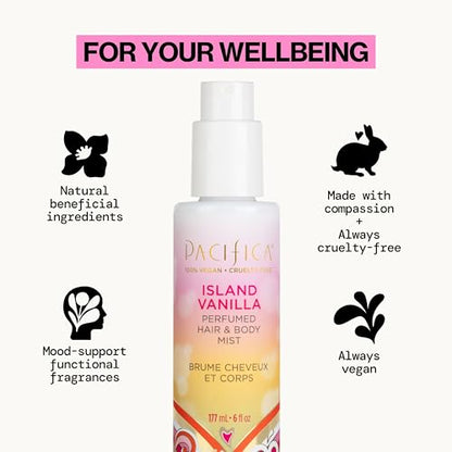 pacificas island vanilla 6oz hair and body mist, paraben-free, no alcohol, vegan and cruelty-free for women