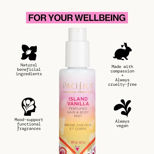 Pacifica Island Vanilla Hair Mist Perfume and Full Body Spray for Women - Fragrance Spray for A Mood-Lifting Experience, Paraben-Free, Clean Beauty No Alcohol, Vegan & Cruelty-Free, 6 oz oz