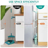 XXXFLOWER Broom and Dustpan Set with Cleaning Teeth, 55" Long Handle Indoor Sweeping Combo for Home Office Kitchen, Bluish Green