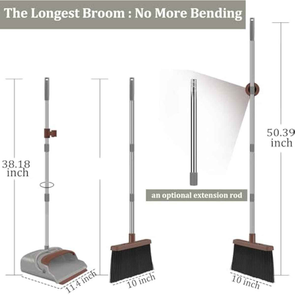 Kelamayi Upgrade Broom and Dustpan Set with Self-Cleaning Teeth and Long Handle