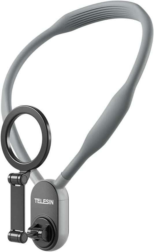 TELESIN Magnetic Neck Mount for Phones, Neck Cell Phone Holder POV/Vlog Selfie Mount Hand Free Phone Neck Holder Chest Stand Strap Video Recording for iPhone 17 16 15 14 13 12 Seires Android Phones