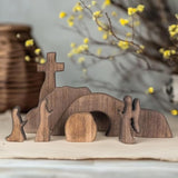 Nerosun wooden Easter resurrection scene and cross decoration set for religious home office tabletop