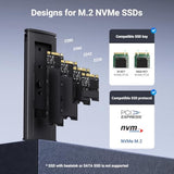 UGREEN SSD Enclosure, Tool-Free USB C External, 10Gbps M.2 NVMe to USB Adapter/Reader Supports M and B&M Keys and Size 2230/2242 /2260/2280 SSDs