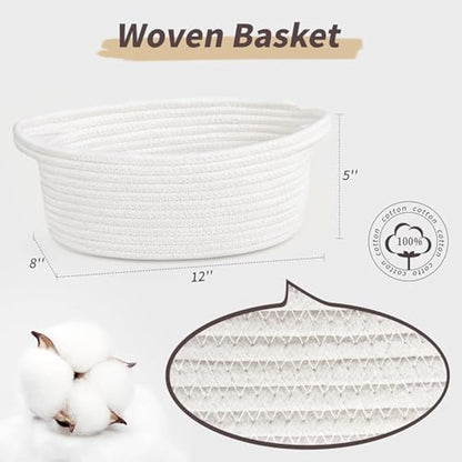 White small woven burr basket with gift bags and ribbons, 12" x 8" x 5", durable storage for gifts, baby toys, and living room essentials