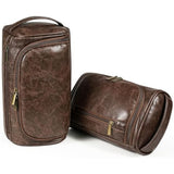 large water-resistant leather dopp kit & medium travel bag set for men - brown