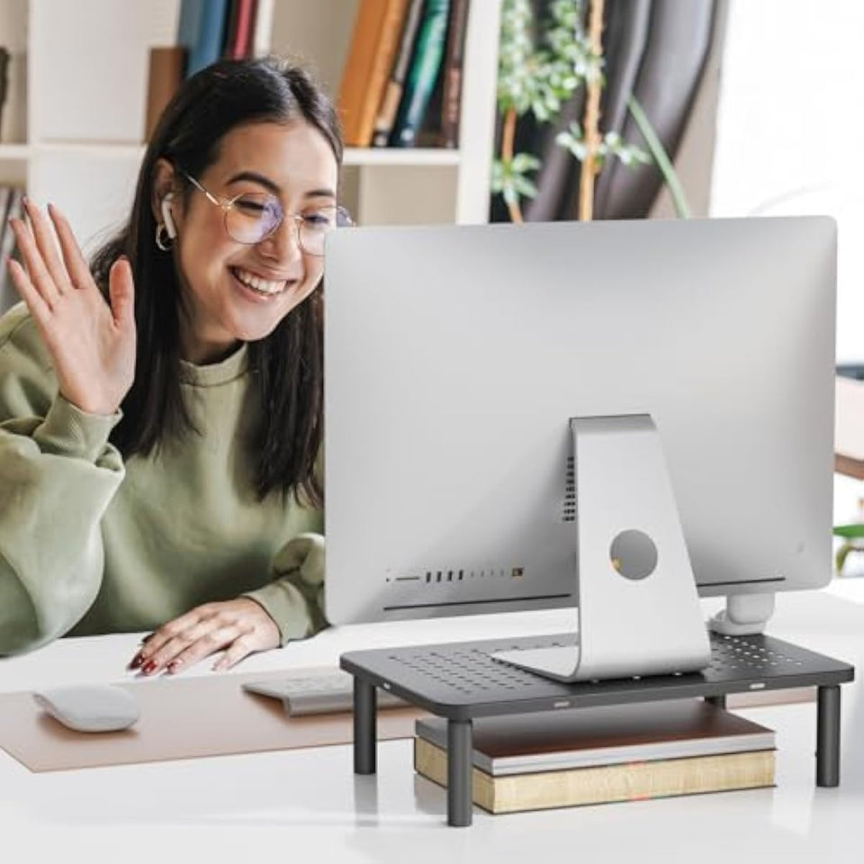 wali computer monitor stand adjustable laptop riser black 1 pack