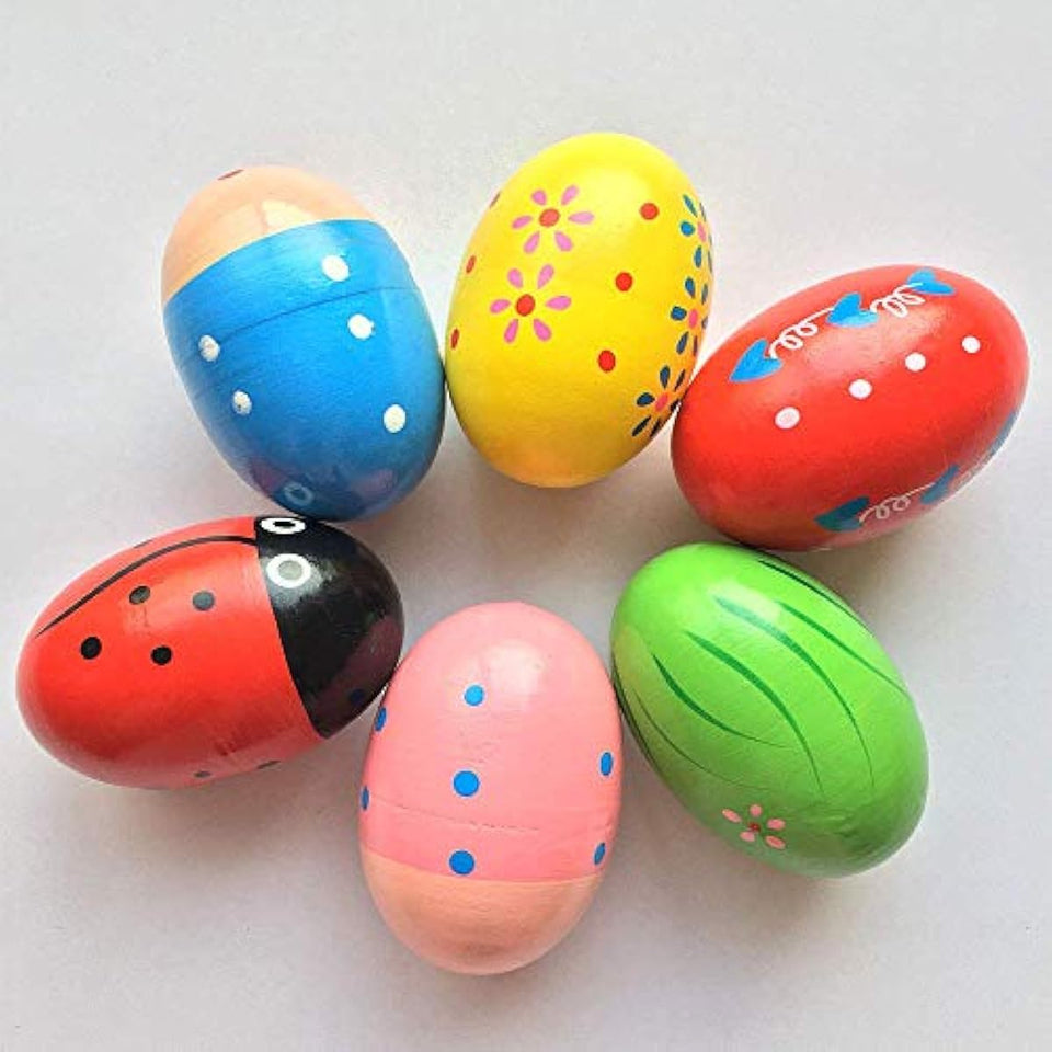 JoFAN 6 Pack Wooden Percussion Musical Shake Eggs Easter Egg Shakers for Kids Boys Girls Toddlers Easter Gifts Easter Basket Stuffers Fillers