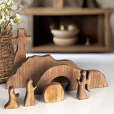 NEROSUN Empty Tomb Easter Scene and Cross Decoration, Wooden Easter Resurrection Scene Cross Jesus Tomb Tray Set, Jesus Nativity Scene Decor for Religious Home Office Tabletop Christian Gifts