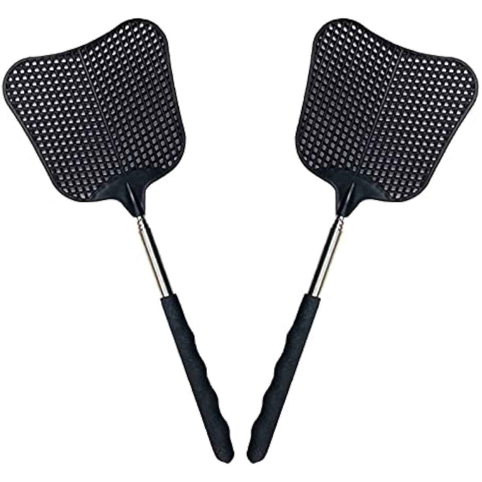 Foxany Telescopic Fly Swatters, Durable Plastic Fly Swatter Heavy Duty Set, Flyswatter with Stainless Steel Handle for Indoor/Outdoor/Classroom (2 Pack)
