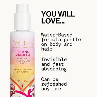 pacificas island vanilla 6oz hair and body mist, paraben-free, no alcohol, vegan and cruelty-free