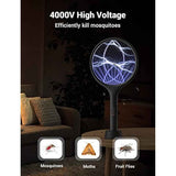 YISSVIC Electric Fly Swatter 4000V Bug Zapper Racket Dual Modes Mosquito Killer with Purple Mosquito Light Rechargeable for Indoor Home Office Backyard Patio Camping (Black-1 Pack)