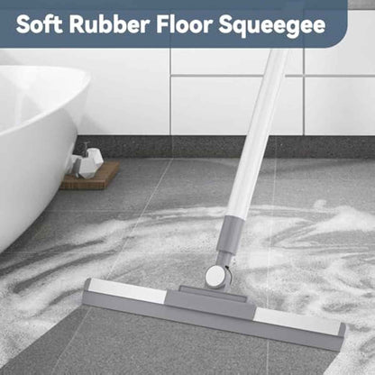 Floor Squeegee with 180° Rotating Head, Squeegee for Floor with 52'' Long Handle, Squeegee Broom, Squeegee for Window Cleaning, Bathroom Tile, Garage Concrete, Deck, Shower Glass (White)