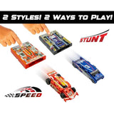 FLAT 2 FAST Original Stunt Card Racer – Flat Car Racer and Pocket Size Racecar Launcher with Built-in Button for Stunt Launching and Racing – Compact – Crimson Red