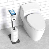 CISILY Black Toilet Paper Holder Stand with Phone Shelf, Bathroom Toliet Decor Decoration. Tissue Roll Free Standing Storage, Rv Accessories, Apartment Restroom Household Home Essentials