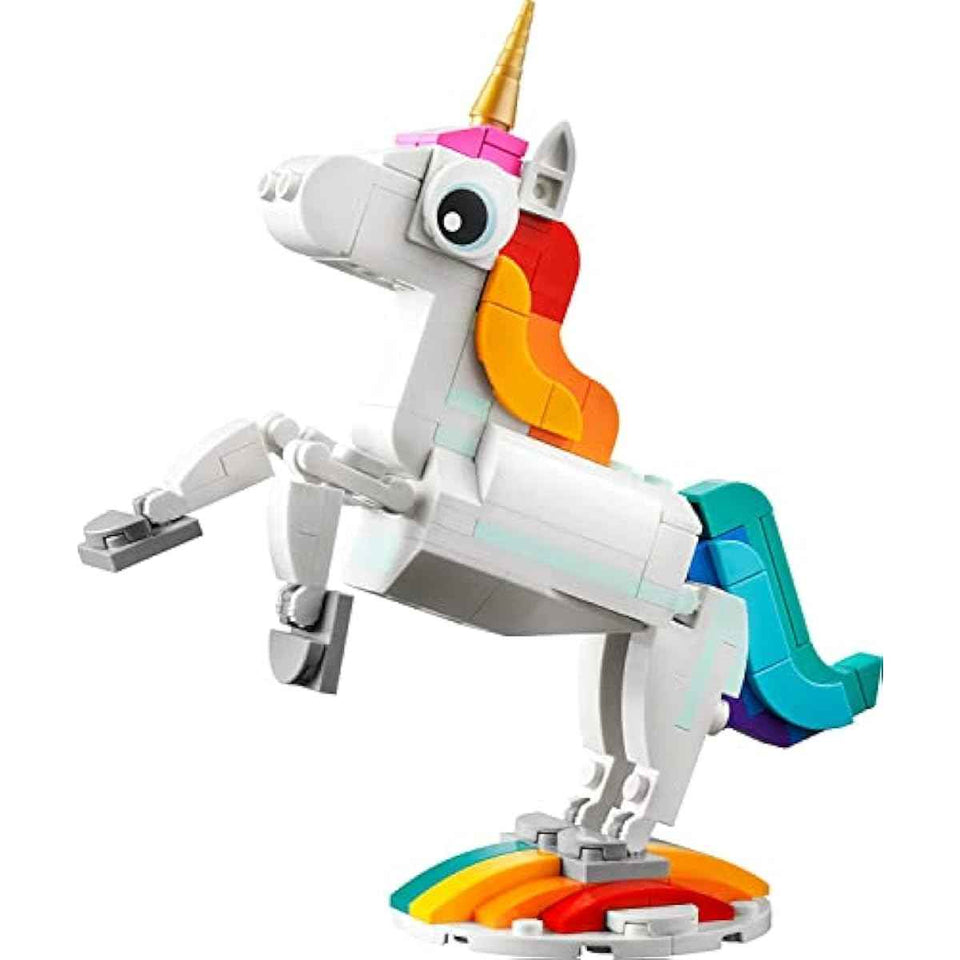 LEGO Creator 3 in 1 Magical Unicorn Toy, Transforms to Seahorse to Peacock, Rainbow Animal Figures, Unicorn Gift for Grandchildren, Girls and Boys, Buildable Toys, 31140