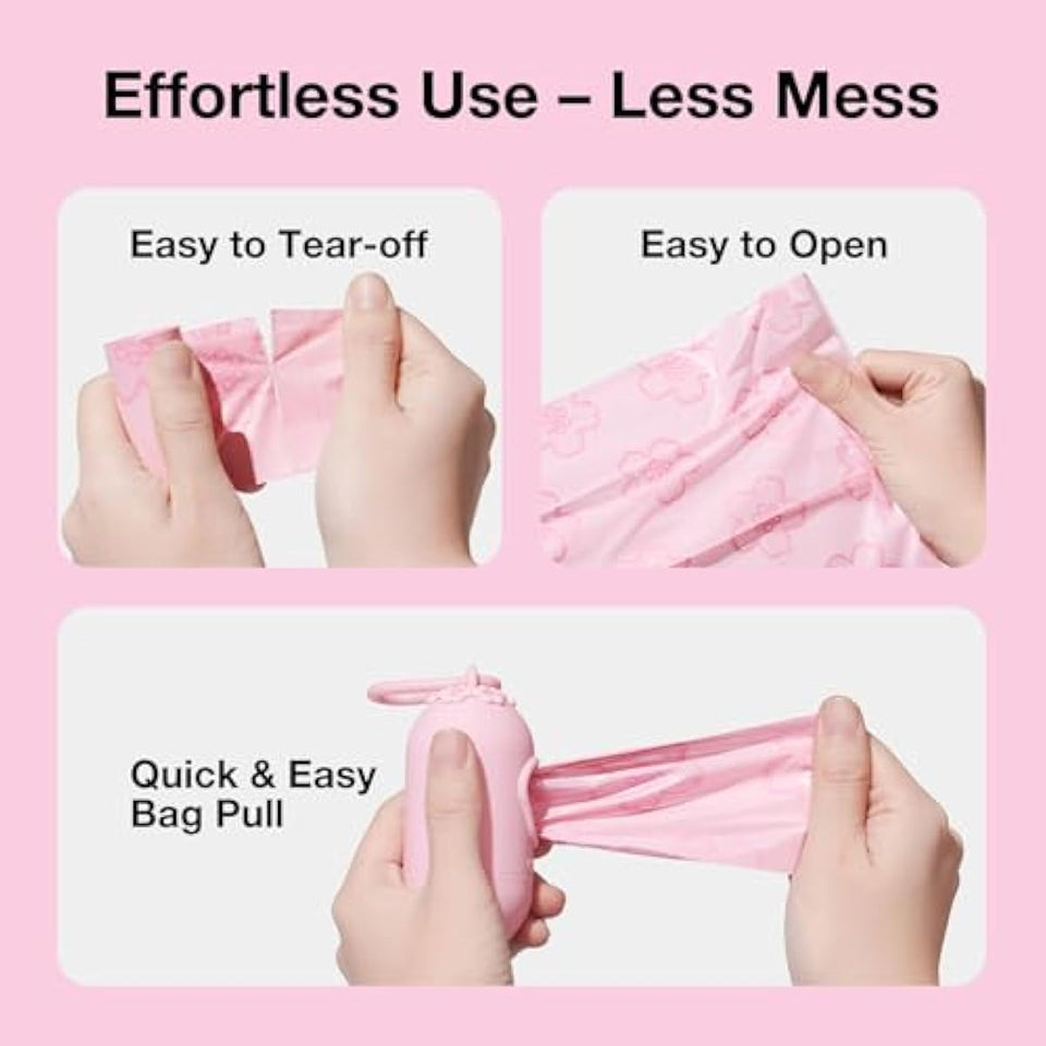 vetreska dog poop bag dispenser with cherry blossom scented bags and holder, pink