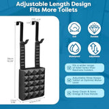 Adjustable toilet tank cleaning tablet holder with rustproof hooks and flexible silicone straps fits standard tanks