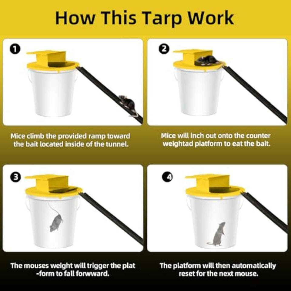 Mouse Trap Bucket - Mouse Traps Indoor for Home - Multi-Catch, Auto-Reset, Humane or Lethal Rat Trap - ABS Material - 5 Gallon Bucket Compatible-4pack