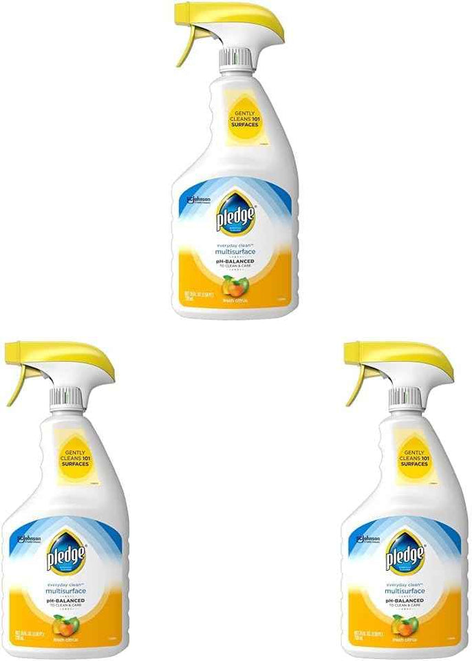 Pledge pH-Balanced Multisurface Cleaner Spray for Everyday Care, Fresh Citrus Scent, 25oz (Pack of 3)