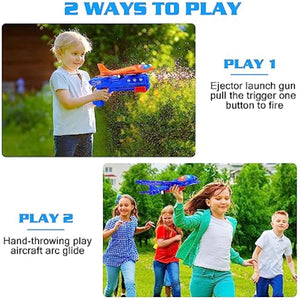 3 pack airplane launcher toys 2 flight modes led foam glider catapult planes outdoor kids flying toys birthday gifts 3+ year old
