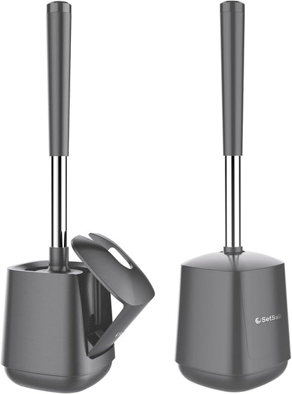 Setsail toilet brush and holder set, self-closing lid, long handle, easy cleaning, bathroom cleaning essentials