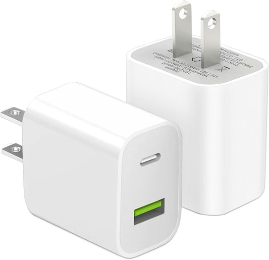 Fast USB C Charger Block 20W Dual Port Adapter for iPhone & Samsung