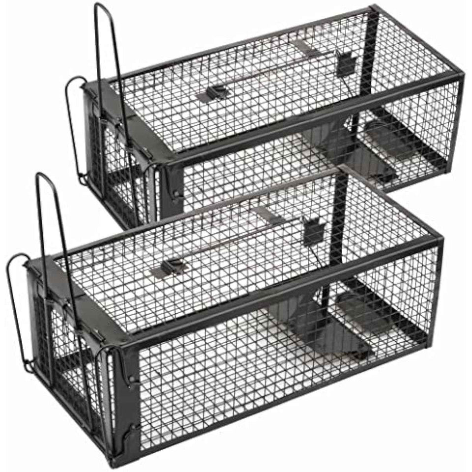Black 2-pack humane live animal traps for indoors and outdoors - rats, mice, chipmunks, voles and similar-size animals