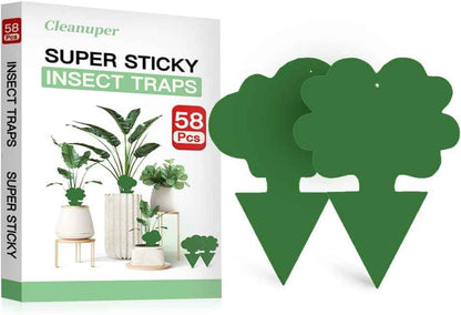 58 Pack Flying Insect Traps for Plants – Green Sticky Traps for Fungus Gnats, Flies & Flying Bugs, Indoor Outdoor Flying Bug Catcher for Pots, Garden & Kitchen, Non-Toxic, Odorless, Kid & Pet Safe