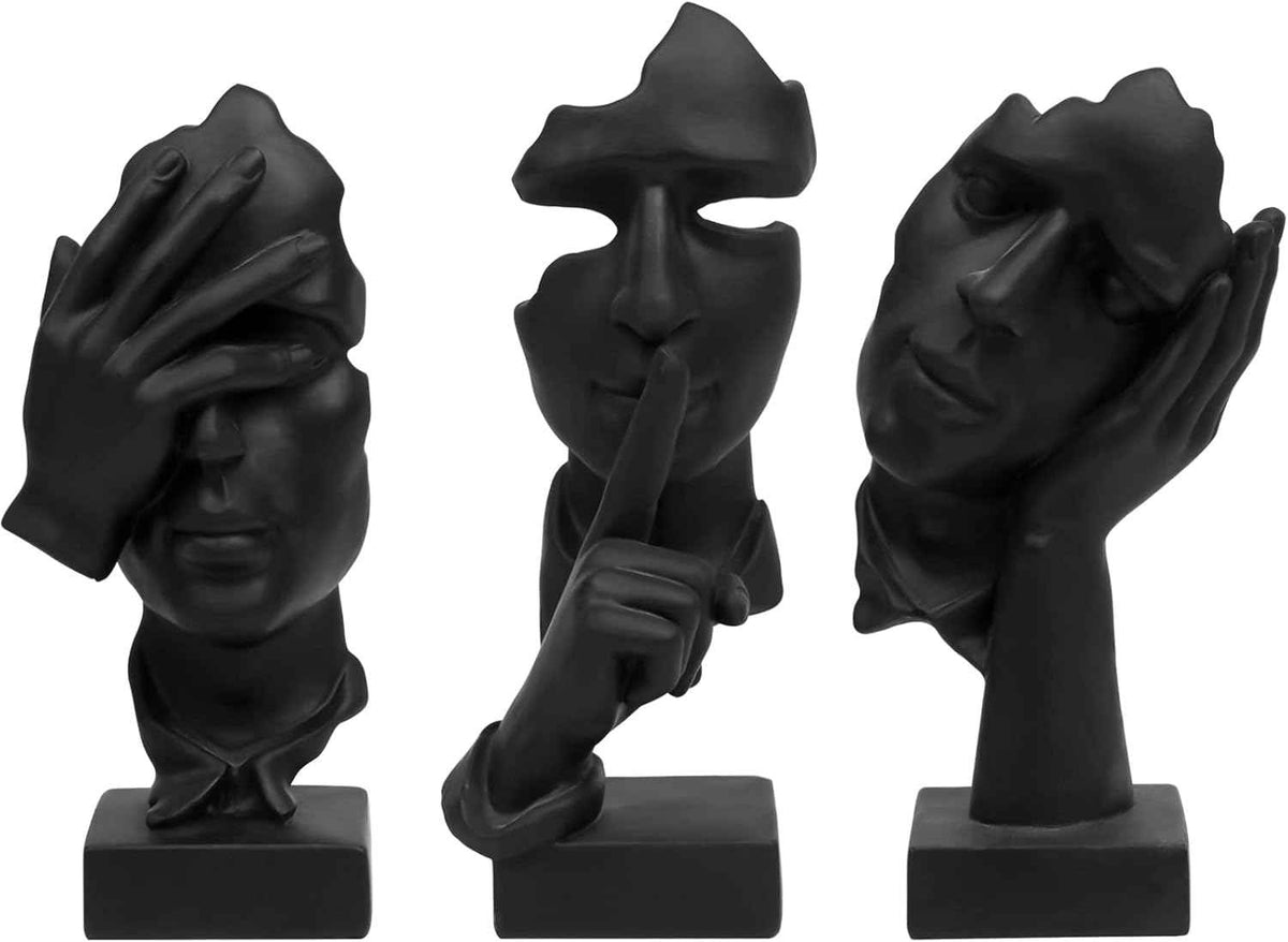 3 Pcs Thinker Statue,Modern Home Resin Sculptures,Collectible Figurines for Home Office Bookshelf Desktop Decor(Golden)