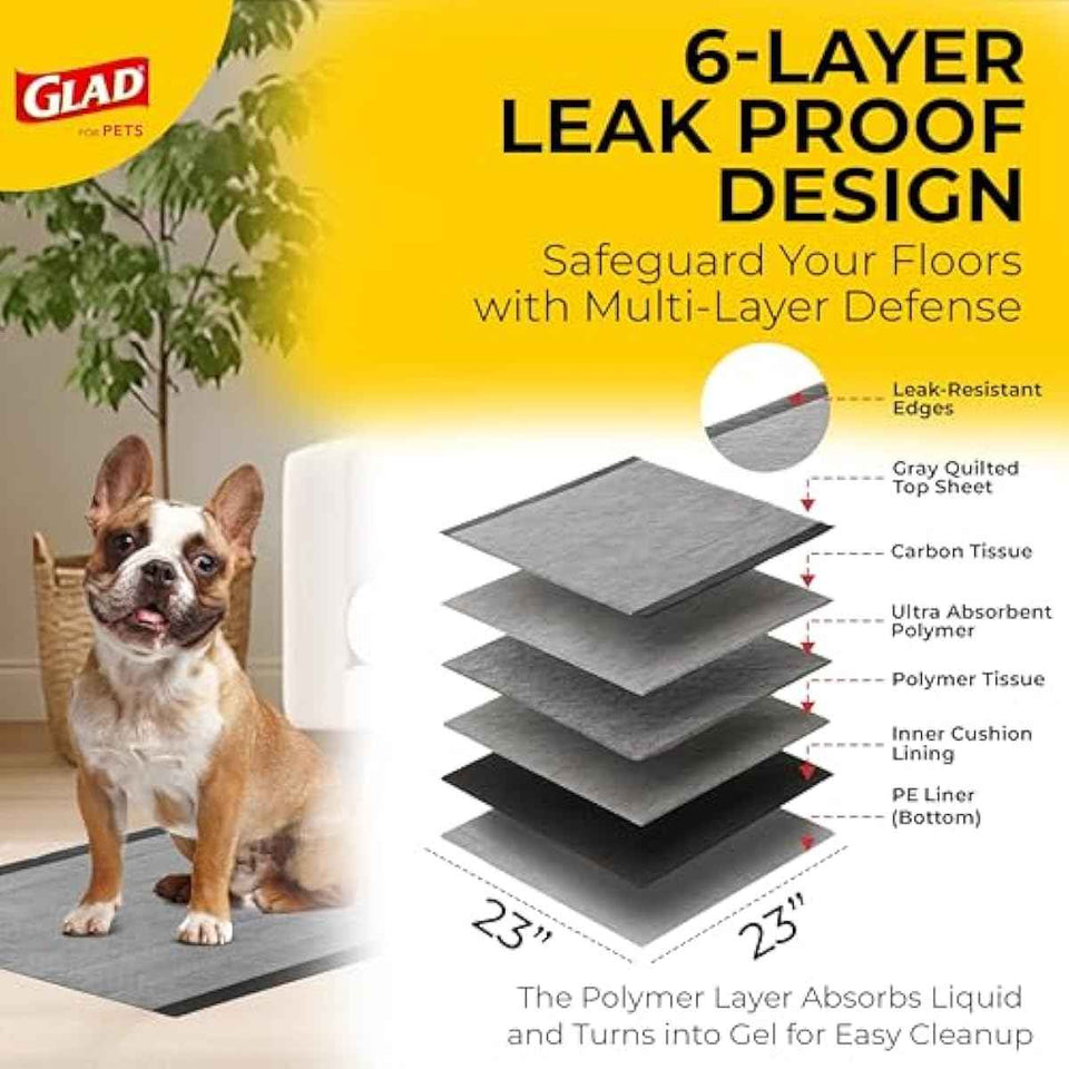 Glad for Pets Black Charcoal Puppy Training Pads with Odor Control and Pheromone Attractant, 23x23 in, 50 Count